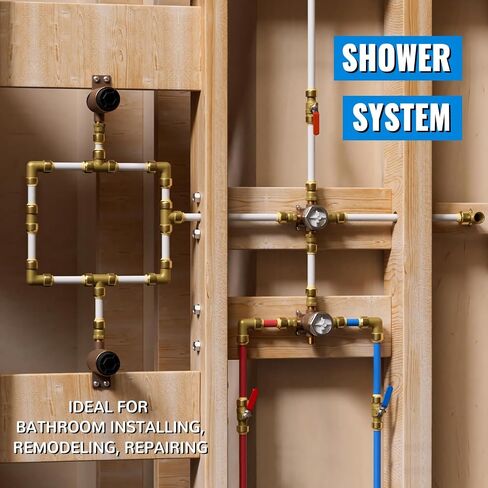 SUNGATOR Push Fittings 1/2 inch Bundle, No Lead Brass Plumbing Fittings 90 Degree Elbow (5 PCS), Tee (3 PCS) to Connect Pex, Copper, CPVC, with A Disconnect Clip, Pack of 8 in Kuwait