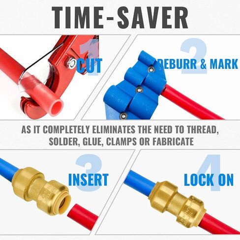 SUNGATOR Push Fittings 1/2 inch Bundle, No Lead Brass Plumbing Fittings 90 Degree Elbow (5 PCS), Tee (3 PCS) to Connect Pex, Copper, CPVC, with A Disconnect Clip, Pack of 8 in Kuwait