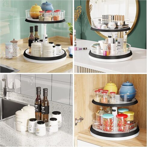 1Easylife 2 Tiers Lazy Susan, 11 Inches Turntable Clear Organizer, Height Adjustable Bins for Kitchen Cabinet Pantry Cabinet, Bathroom Countertop Organizer, 1x Large Bin and 3 x Divided Bins in Saudi Arabia