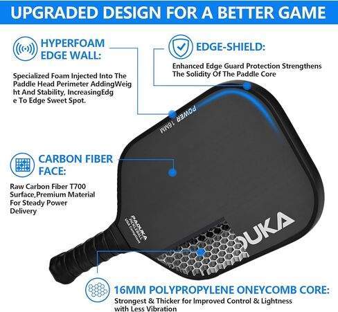 PADUKA Pickleball Paddle, Carbon Fiber Surface High Grit & Spin, 16MM Polypropylene Honeycomb Core, Lightweight Graphite Pickleball Paddles, Power, Hybrid & Control Paddles for Advancer & Professional in Saudi Arabia