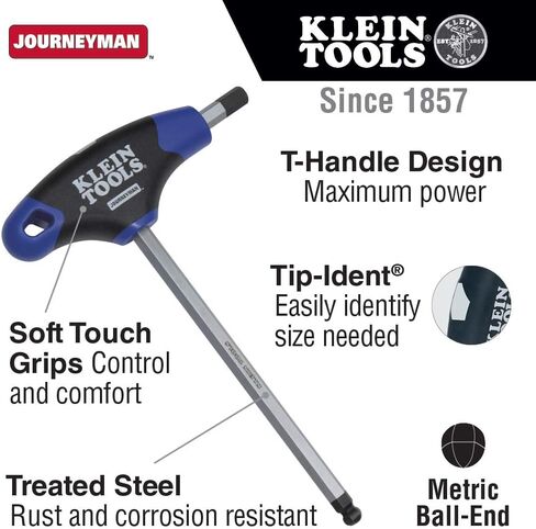 Klein Tools JTH6M3BE مفتاح سداسي ذو نهاية كروية 3 مم مع مقبض Journeyman T، 6 بوصة in Saudi Arabia