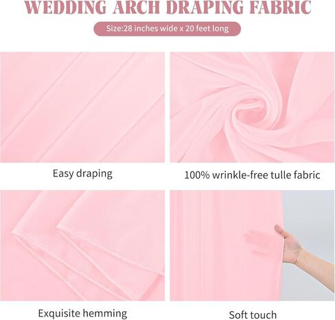 4 Panels Wedding Arch Draping Fabric,28" x 20Ft Pink Wedding Arch Drapes Fabric,Wedding Arch Decor,White Drapes for Backdrop Wedding Ceremony Party Ceiling Decor in Kuwait