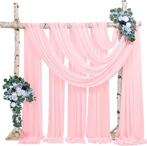 4 Panels Wedding Arch Draping Fabric,28" x 20Ft Pink Wedding Arch Drapes Fabric,Wedding Arch Decor,White Drapes for Backdrop Wedding Ceremony Party Ceiling Decor in Kuwait