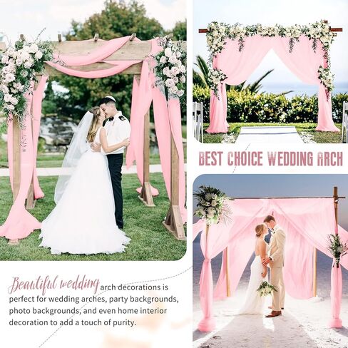 4 Panels Wedding Arch Draping Fabric,28" x 20Ft Pink Wedding Arch Drapes Fabric,Wedding Arch Decor,White Drapes for Backdrop Wedding Ceremony Party Ceiling Decor in Kuwait