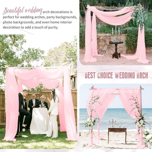 4 Panels Wedding Arch Draping Fabric,28" x 20Ft Pink Wedding Arch Drapes Fabric,Wedding Arch Decor,White Drapes for Backdrop Wedding Ceremony Party Ceiling Decor in Kuwait