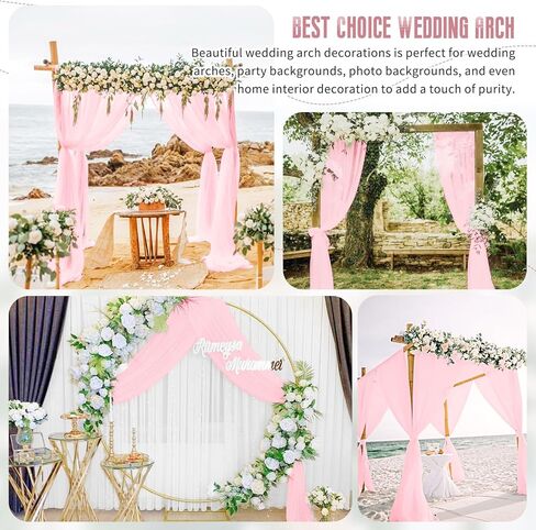 4 Panels Wedding Arch Draping Fabric,28" x 20Ft Pink Wedding Arch Drapes Fabric,Wedding Arch Decor,White Drapes for Backdrop Wedding Ceremony Party Ceiling Decor in Kuwait