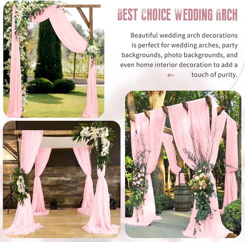 4 Panels Wedding Arch Draping Fabric,28" x 20Ft Pink Wedding Arch Drapes Fabric,Wedding Arch Decor,White Drapes for Backdrop Wedding Ceremony Party Ceiling Decor in Kuwait
