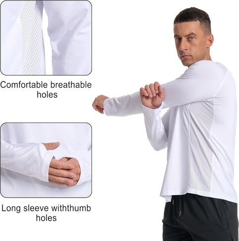 قمصان شمسية رجالية طويلة للطفح الجلدي UPF 50+ UV SPF حماية للسباحة والصيد والجري قمصان خفيفة الوزن وسريعة الجفاف in Kuwait