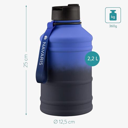 Navaris Stainless Steel Water Bottle - Single-Walled 74oz (2.2L) Large Metal Sports, Camping, Gym Canteen for Drinking Water, Drinks - Gradient Color in Saudi Arabia