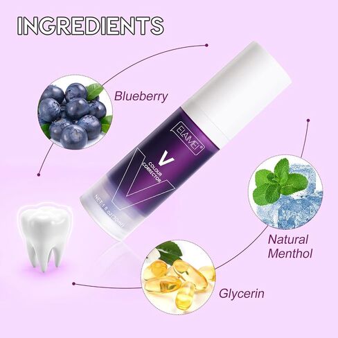 2PC Purple Toothpaste for Teeth Whitening, Color Corrector Toothpaste, Teeth Whitening Toothpaste, Stain Removal, Deeply Cleaning Gums, Improves Teeth Brightness & Reduce Yellowing in Saudi Arabia