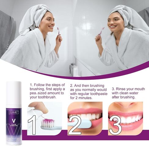 2PC Purple Toothpaste for Teeth Whitening, Color Corrector Toothpaste, Teeth Whitening Toothpaste, Stain Removal, Deeply Cleaning Gums, Improves Teeth Brightness & Reduce Yellowing in Saudi Arabia