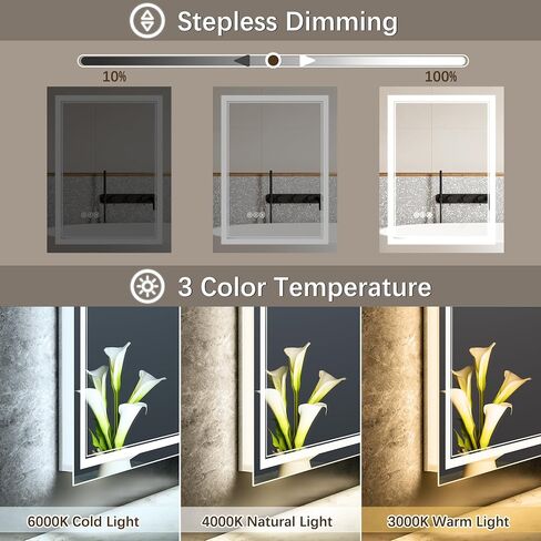 مرآة حمام LED مقاس 40 × 24 بوصة - مرآة LED بإضاءة أمامية وخلفية للحمام - قابلة للتعتيم، مضادة للضباب، نمط إضاءة مُدخلة، مرآة حمام حديثة أكثر إشراقًا مثبتة على الحائط مع أضواء in Kuwait