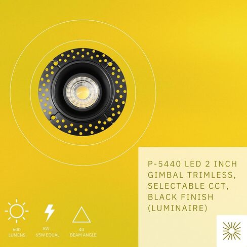 2 inch Gimbal Trimless Round Downlight Luminaire, Black Finish, LED Recessed Light Fixtures Dimmable 8W=65W, 600 Lumens, CRI 90+, IC Rated, 5CCT Selectable 2700K|3000K|3500K|4100K|5000K in Saudi Arabia