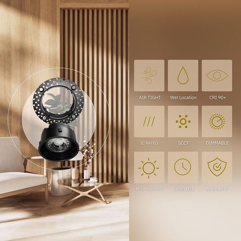 2 inch Gimbal Trimless Round Downlight Luminaire, Black Finish, LED Recessed Light Fixtures Dimmable 8W=65W, 600 Lumens, CRI 90+, IC Rated, 5CCT Selectable 2700K|3000K|3500K|4100K|5000K in Saudi Arabia
