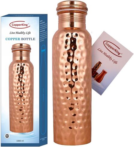 Hammered Infused Ayurvedic Pure Copper Water Bottle for Drinking 34oz - 1 Liter | Best Use for Gym, Office, School - Collage, Yoga, Sports Mens and Women in Saudi Arabia