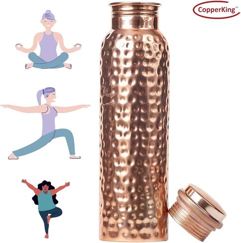Hammered Infused Ayurvedic Pure Copper Water Bottle for Drinking 34oz - 1 Liter | Best Use for Gym, Office, School - Collage, Yoga, Sports Mens and Women in Saudi Arabia
