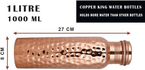 Hammered Infused Ayurvedic Pure Copper Water Bottle for Drinking 34oz - 1 Liter | Best Use for Gym, Office, School - Collage, Yoga, Sports Mens and Women in Saudi Arabia
