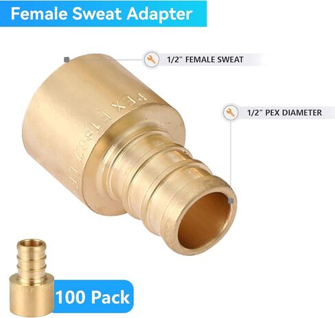 (Pack of 5) PEX 1/2" x 1/2" NPT Female Threaded Adapter,Brass Pex Crimp Adapters Fitting for PEX Pipes in Plumbing Jobs in Kuwait