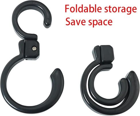 خطاف دوار قابل للطي على شكل حرف S 360 درجة قابل للطي متعدد الوظائف مقاس 3.9 × 1.2 × 1 بوصة خطاف تعليق بلاستيكي محمول للاستخدام الداخلي والخارجي، جراج المطبخ المنزلي باللون الأسود in Saudi Arabia