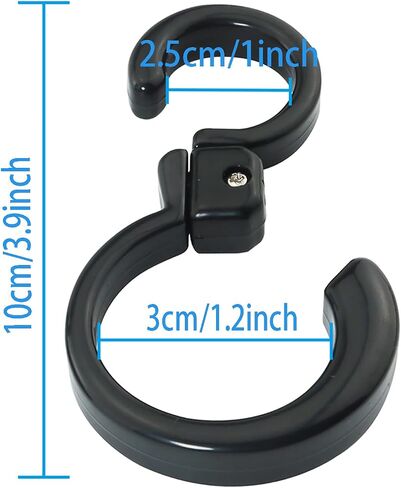 خطاف دوار قابل للطي على شكل حرف S 360 درجة قابل للطي متعدد الوظائف مقاس 3.9 × 1.2 × 1 بوصة خطاف تعليق بلاستيكي محمول للاستخدام الداخلي والخارجي، جراج المطبخ المنزلي باللون الأسود in Saudi Arabia
