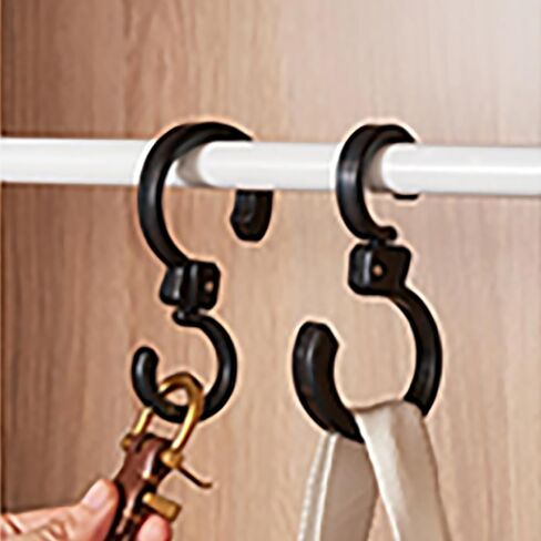 خطاف دوار قابل للطي على شكل حرف S 360 درجة قابل للطي متعدد الوظائف مقاس 3.9 × 1.2 × 1 بوصة خطاف تعليق بلاستيكي محمول للاستخدام الداخلي والخارجي، جراج المطبخ المنزلي باللون الأسود in Saudi Arabia