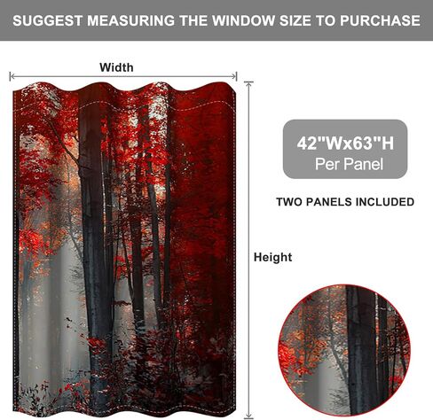 Baocicco Forest Themed Blackout Window Curtains Woodland Red Leaves Bush Pattern Print Curtain with Grommets Mystical Fantasy Art Darkening Drapes for Living Room Bedroom 2 Panels 42x63 Inch in Saudi Arabia