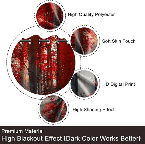 Baocicco Forest Themed Blackout Window Curtains Woodland Red Leaves Bush Pattern Print Curtain with Grommets Mystical Fantasy Art Darkening Drapes for Living Room Bedroom 2 Panels 42x63 Inch in Saudi Arabia