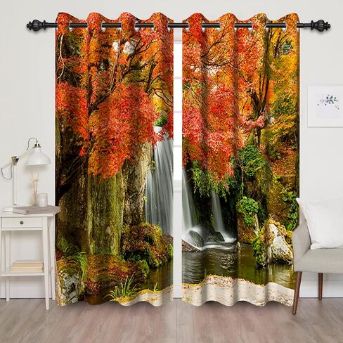 Baocicco Forest Themed Blackout Window Curtains Woodland Red Leaves Bush Pattern Print Curtain with Grommets Mystical Fantasy Art Darkening Drapes for Living Room Bedroom 2 Panels 42x63 Inch in Saudi Arabia
