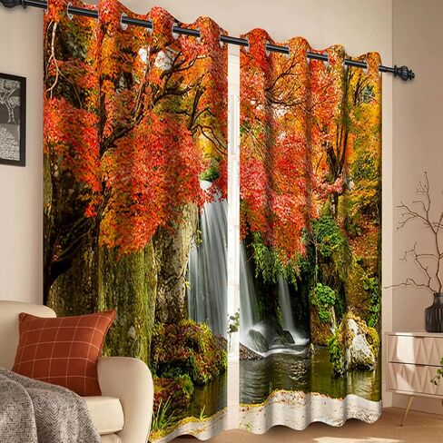 Baocicco Forest Themed Blackout Window Curtains Woodland Red Leaves Bush Pattern Print Curtain with Grommets Mystical Fantasy Art Darkening Drapes for Living Room Bedroom 2 Panels 42x63 Inch in Saudi Arabia