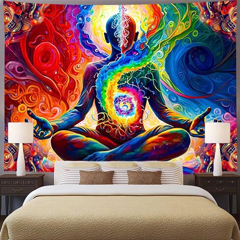 Aidatain Yoga Meditation Tapestry Colorful Space Wall Tapestry Spiritual Mandala Tapestry, Size 40"x30"Art Tapestries Beach Blanket for Living Room Dorm Bedroom Home Decor GTDWAT236 in Saudi Arabia