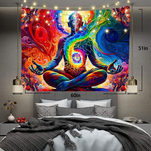 Aidatain Yoga Meditation Tapestry Colorful Space Wall Tapestry Spiritual Mandala Tapestry, Size 40"x30"Art Tapestries Beach Blanket for Living Room Dorm Bedroom Home Decor GTDWAT236 in Saudi Arabia
