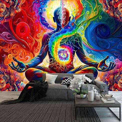 Aidatain اليوغا التأمل نسيج ملون الفضاء جدار نسيج الروحي ماندالا نسيج، حجم 80 "× 60" الفن المفروشات الشاطئ بطانية لغرفة المعيشة النوم غرفة نوم ديكور المنزل GTDWAT163 in Kuwait