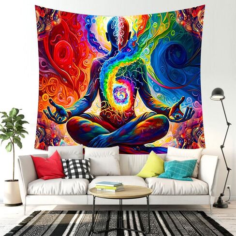 Aidatain Yoga Meditation Tapestry Colorful Space Wall Tapestry Spiritual Mandala Tapestry, Size 40"x30"Art Tapestries Beach Blanket for Living Room Dorm Bedroom Home Decor GTDWAT236 in Saudi Arabia