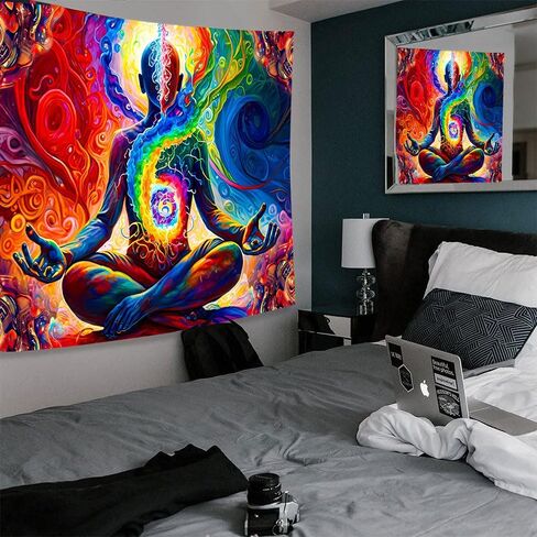 Aidatain Yoga Meditation Tapestry Colorful Space Wall Tapestry Spiritual Mandala Tapestry, Size 40"x30"Art Tapestries Beach Blanket for Living Room Dorm Bedroom Home Decor GTDWAT236 in Saudi Arabia