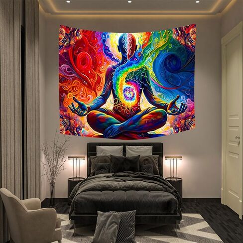 Aidatain Yoga Meditation Tapestry Colorful Space Wall Tapestry Spiritual Mandala Tapestry, Size 40"x30"Art Tapestries Beach Blanket for Living Room Dorm Bedroom Home Decor GTDWAT236 in Saudi Arabia