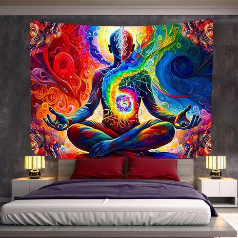 Aidatain Yoga Meditation Tapestry Colorful Space Wall Tapestry Spiritual Mandala Tapestry, Size 40"x30"Art Tapestries Beach Blanket for Living Room Dorm Bedroom Home Decor GTDWAT236 in Saudi Arabia
