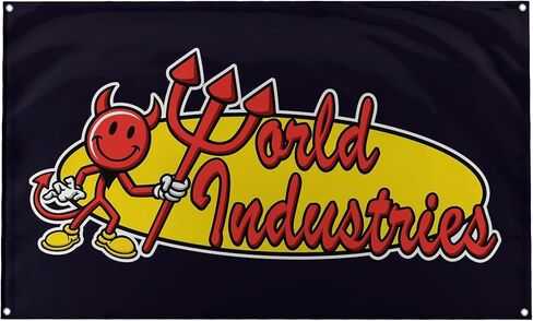 Banger - World Industries Skateboard DevilMan Retro Iconic Vintage Logo Inspirational Motivational Office Gym Wall Dorm Decor Design on a 3X5 Feet Flag with 4 Grommets for Easy Wall Hanging. Authentic in Saudi Arabia
