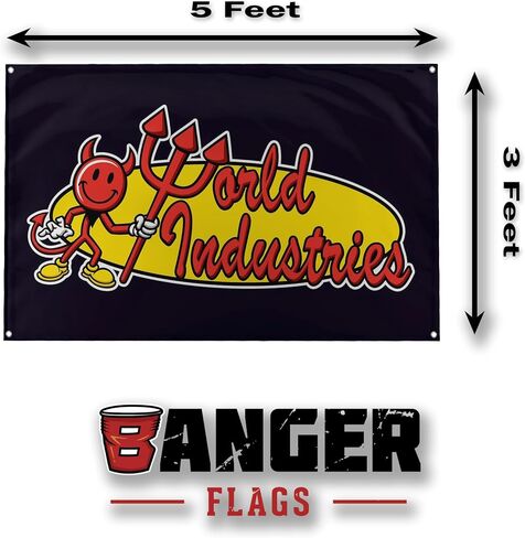 Banger - World Industries Skateboard DevilMan Retro Iconic Vintage Logo Inspirational Motivational Office Gym Wall Dorm Decor Design on a 3X5 Feet Flag with 4 Grommets for Easy Wall Hanging. Authentic in Saudi Arabia