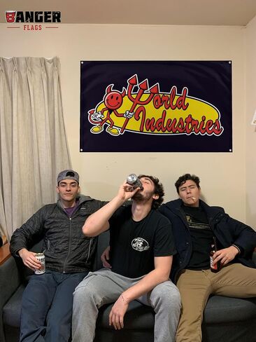 Banger - World Industries Skateboard DevilMan Retro Iconic Vintage Logo Inspirational Motivational Office Gym Wall Dorm Decor Design on a 3X5 Feet Flag with 4 Grommets for Easy Wall Hanging. Authentic in Saudi Arabia