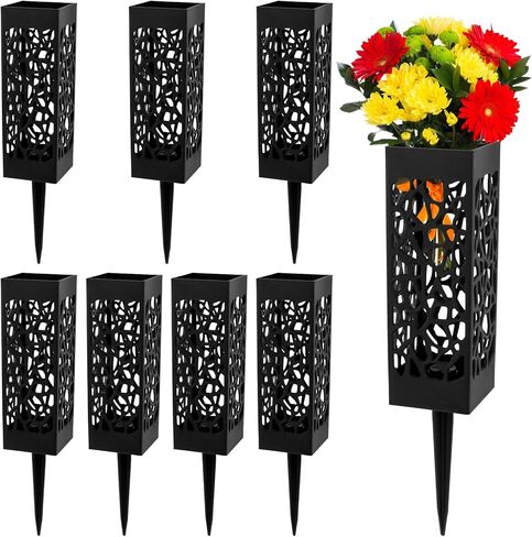 8 قطع من مزهرية تذكارية لتزيين القبر مقاس 30.48 سم، حاملات زهور بلاستيكية للمقبرة مع مسامير، مزهريات مقبرة سوداء للقبر، حاملات زهور المقبرة للقبر وشاهد القبر in Kuwait
