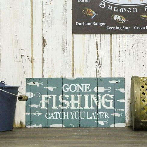 علامة Putuo Decor Gone Fishing Sign، ديكور حائط خارجي للشاطئ، المقصورة، كهف الرجل، البار، منزل البحيرة، لوحة معلقة مقاس 10×5 بوصات - صيد السمك يمسك بك لاحقًا in Saudi Arabia