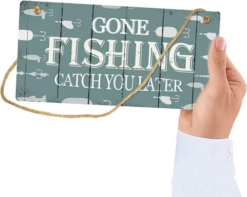 علامة Putuo Decor Gone Fishing Sign، ديكور حائط خارجي للشاطئ، المقصورة، كهف الرجل، البار، منزل البحيرة، لوحة معلقة مقاس 10×5 بوصات - صيد السمك يمسك بك لاحقًا in Saudi Arabia