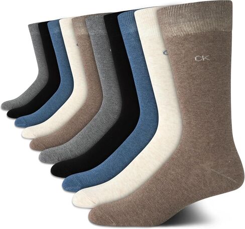 Calvin Klein Men's Dress Socks - 10 Pack Plain and Printed Crew Calf Compression Socks - Athletic Running Socks for Men, 7-12 in Saudi Arabia