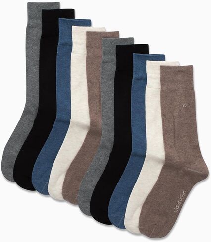 Calvin Klein Men's Dress Socks - 10 Pack Plain and Printed Crew Calf Compression Socks - Athletic Running Socks for Men, 7-12 in Saudi Arabia