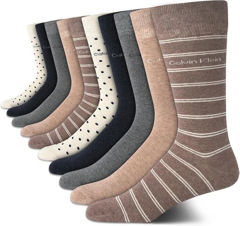 Calvin Klein Men's Dress Socks - 10 Pack Plain and Printed Crew Calf Compression Socks - Athletic Running Socks for Men, 7-12 in Saudi Arabia