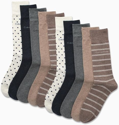 Calvin Klein Men's Dress Socks - 10 Pack Plain and Printed Crew Calf Compression Socks - Athletic Running Socks for Men, 7-12 in Saudi Arabia
