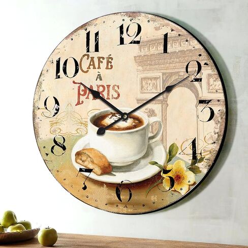HQF Vintage Wall Clock,12" French Wall Clocks Cafe & L'Arc de Triomphe Style Rustic Clocks Farmhouse Clock Silent Clock Upgraded Movement MDF Wooden for Living Room Bedroom Kitchen Decor in Saudi Arabia