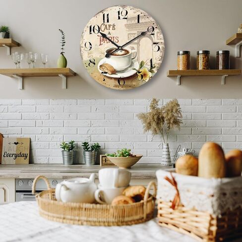 HQF Vintage Wall Clock,12" French Wall Clocks Cafe & L'Arc de Triomphe Style Rustic Clocks Farmhouse Clock Silent Clock Upgraded Movement MDF Wooden for Living Room Bedroom Kitchen Decor in Saudi Arabia