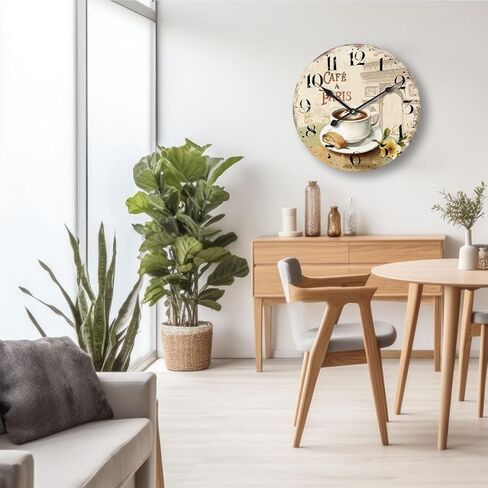 HQF Vintage Wall Clock,12" French Wall Clocks Cafe & L'Arc de Triomphe Style Rustic Clocks Farmhouse Clock Silent Clock Upgraded Movement MDF Wooden for Living Room Bedroom Kitchen Decor in Saudi Arabia
