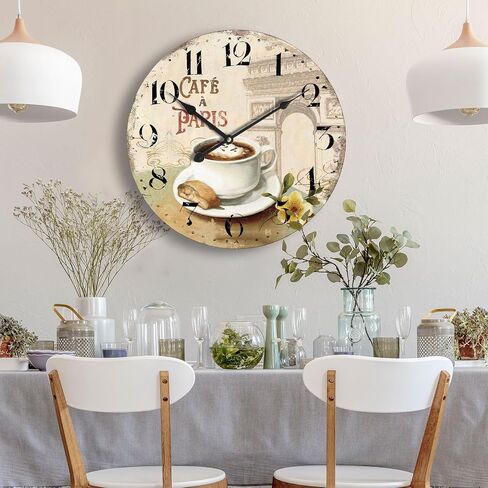 HQF Vintage Wall Clock,12" French Wall Clocks Cafe & L'Arc de Triomphe Style Rustic Clocks Farmhouse Clock Silent Clock Upgraded Movement MDF Wooden for Living Room Bedroom Kitchen Decor in Saudi Arabia